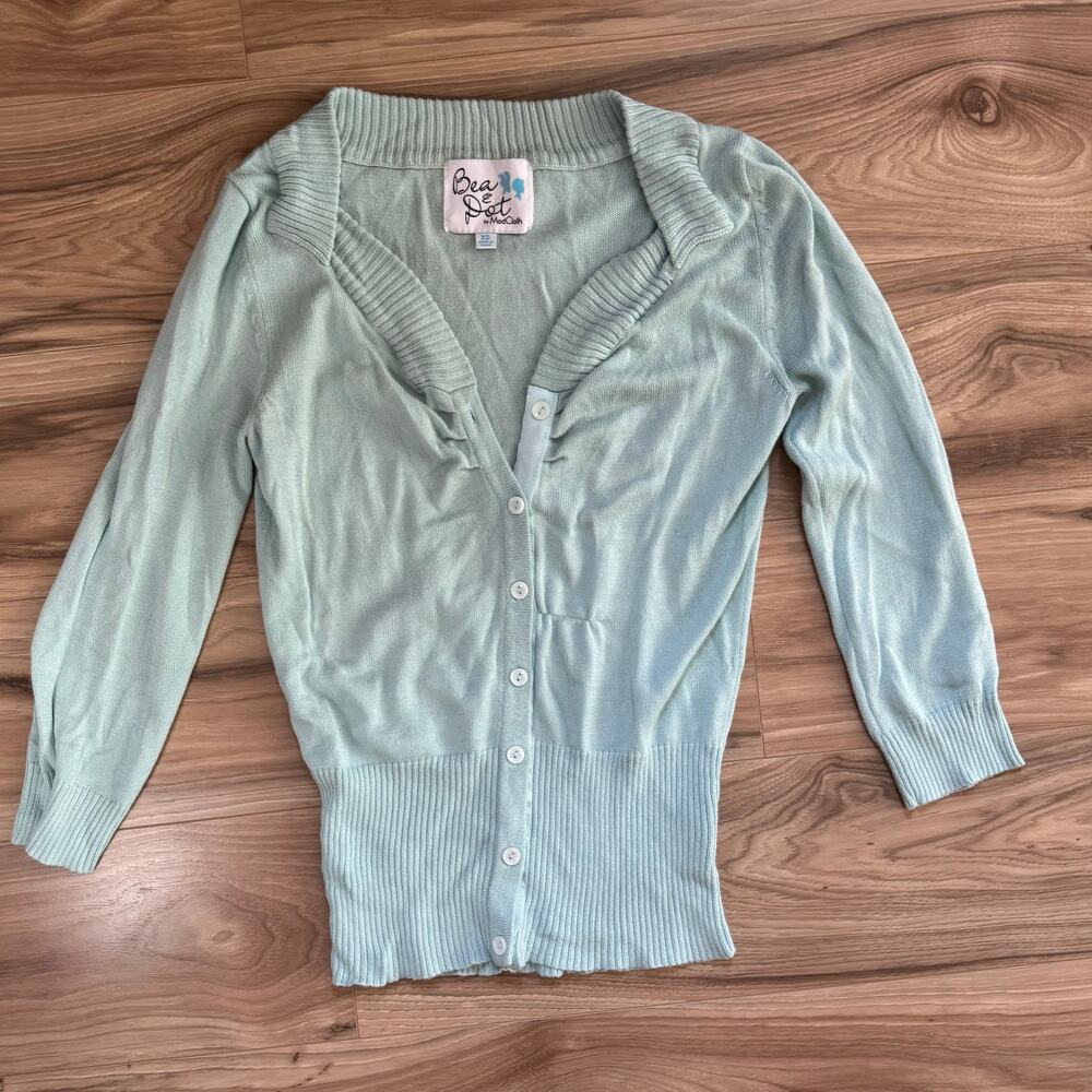 ModCloth Bea & Dot Button Up 3/4 Sleeve Cardigan in Pastel Mint